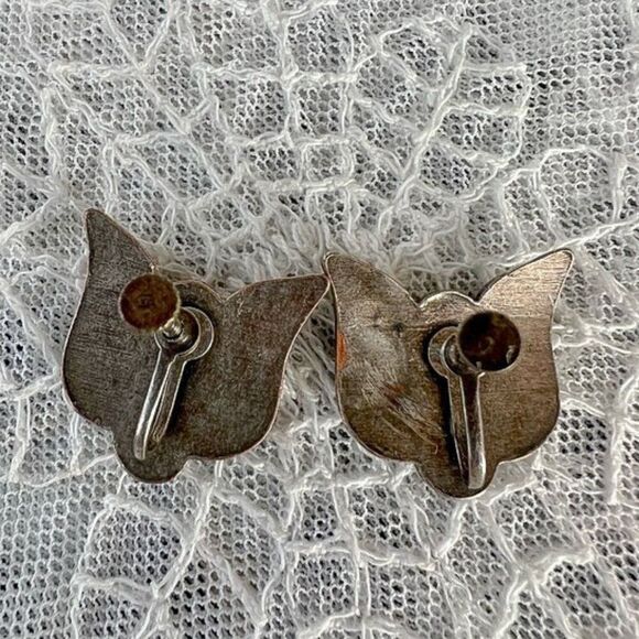 Vintage Antique Art Nouveau Unique Eagle Earrings Screw Back - Picture 6 of 8